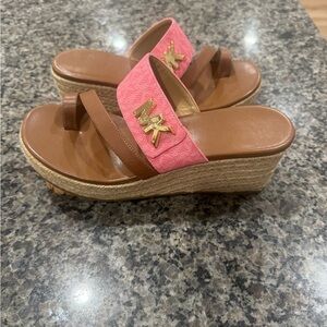 Michael Kors Pink and Brown Wedge Sandals size 7